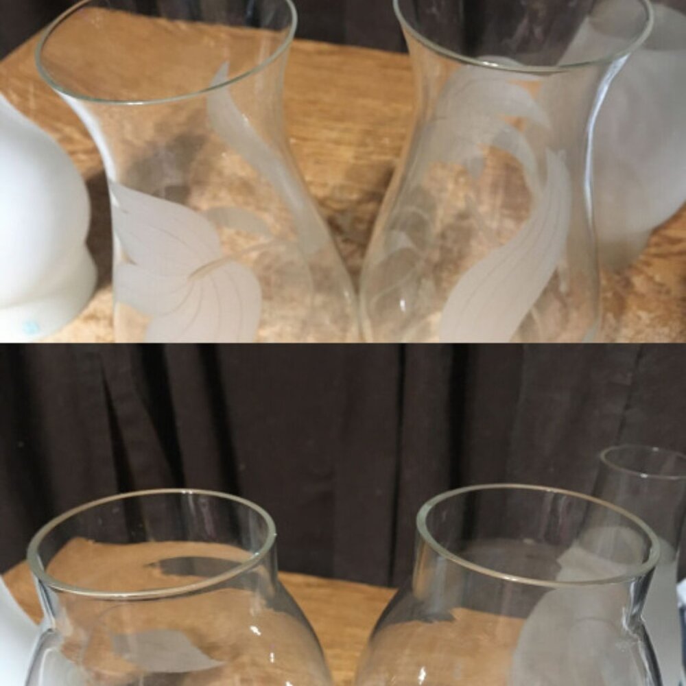 4X OIL LAMP GLASS CHIMNEY FROSTED WHITE LEAVES - Picture 4 of 12